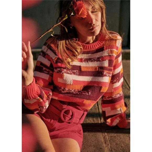 Sézane Pull Chandler Multico Fuchsia Knit Jumper Sweater Size Small - Picture 1 of 8